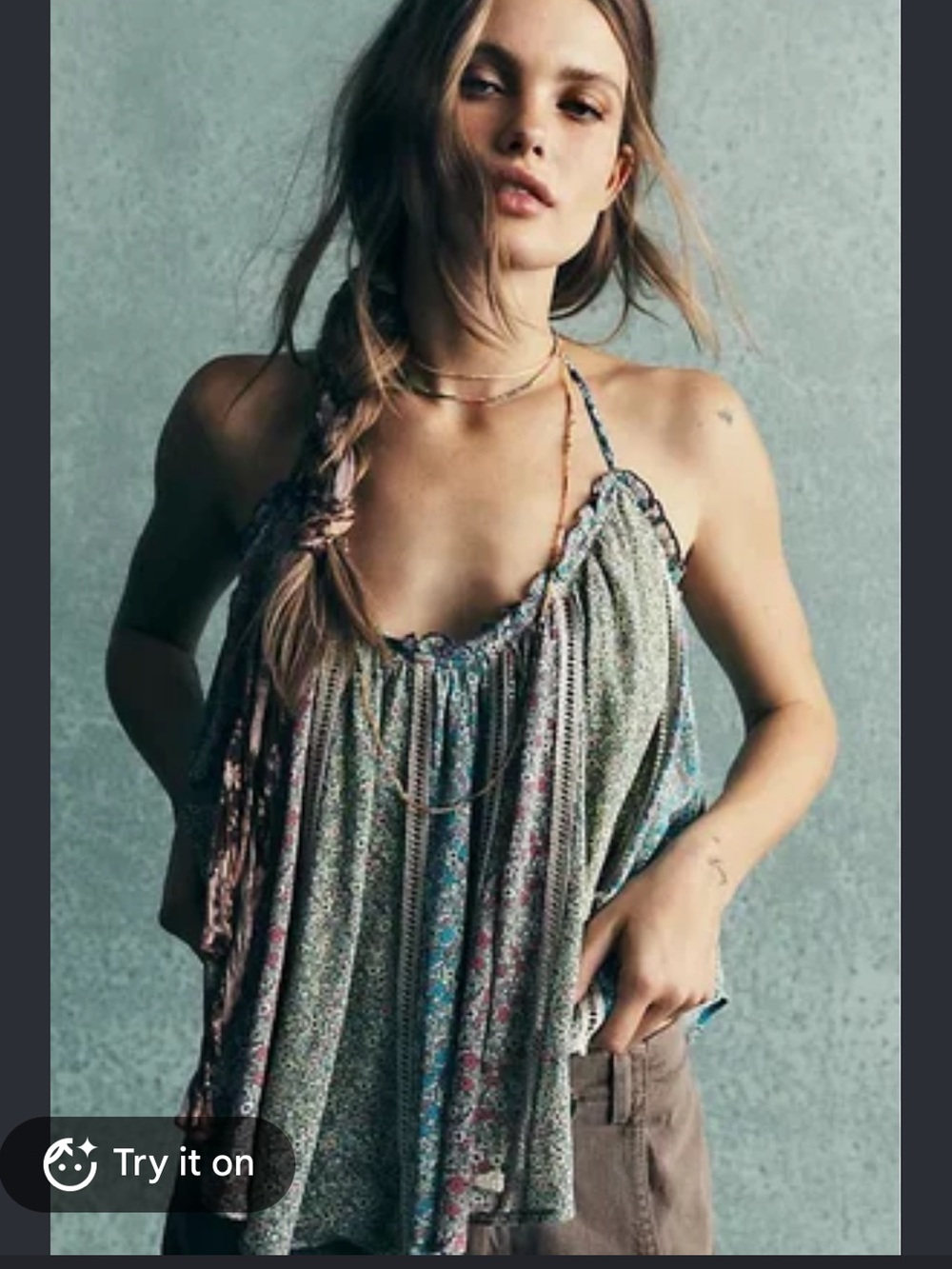 NWT Free People Costa Printed Halter Neck Tank M